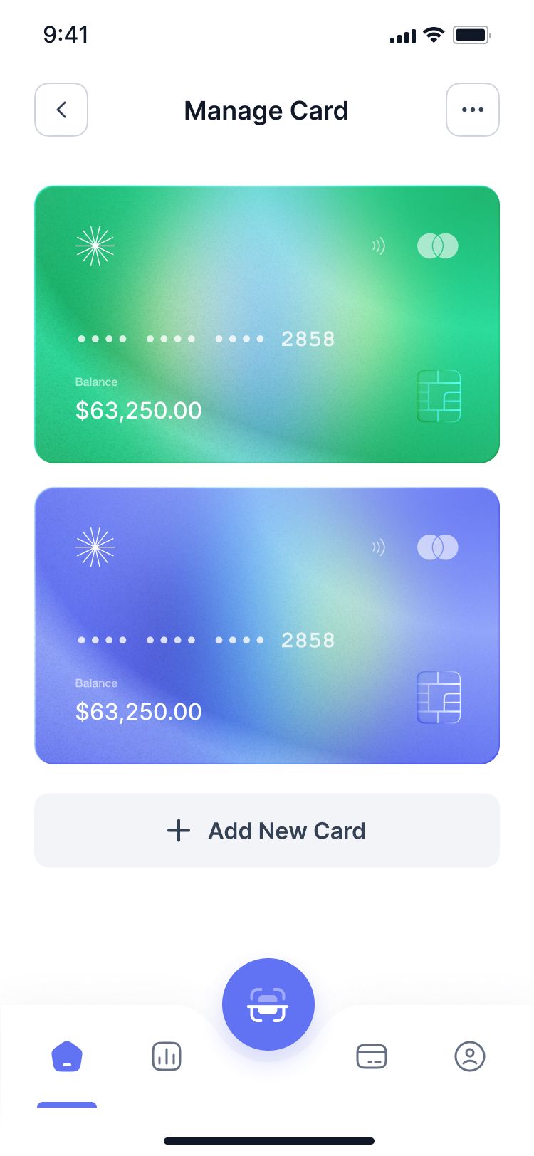 Virtual cards view in the LCash app